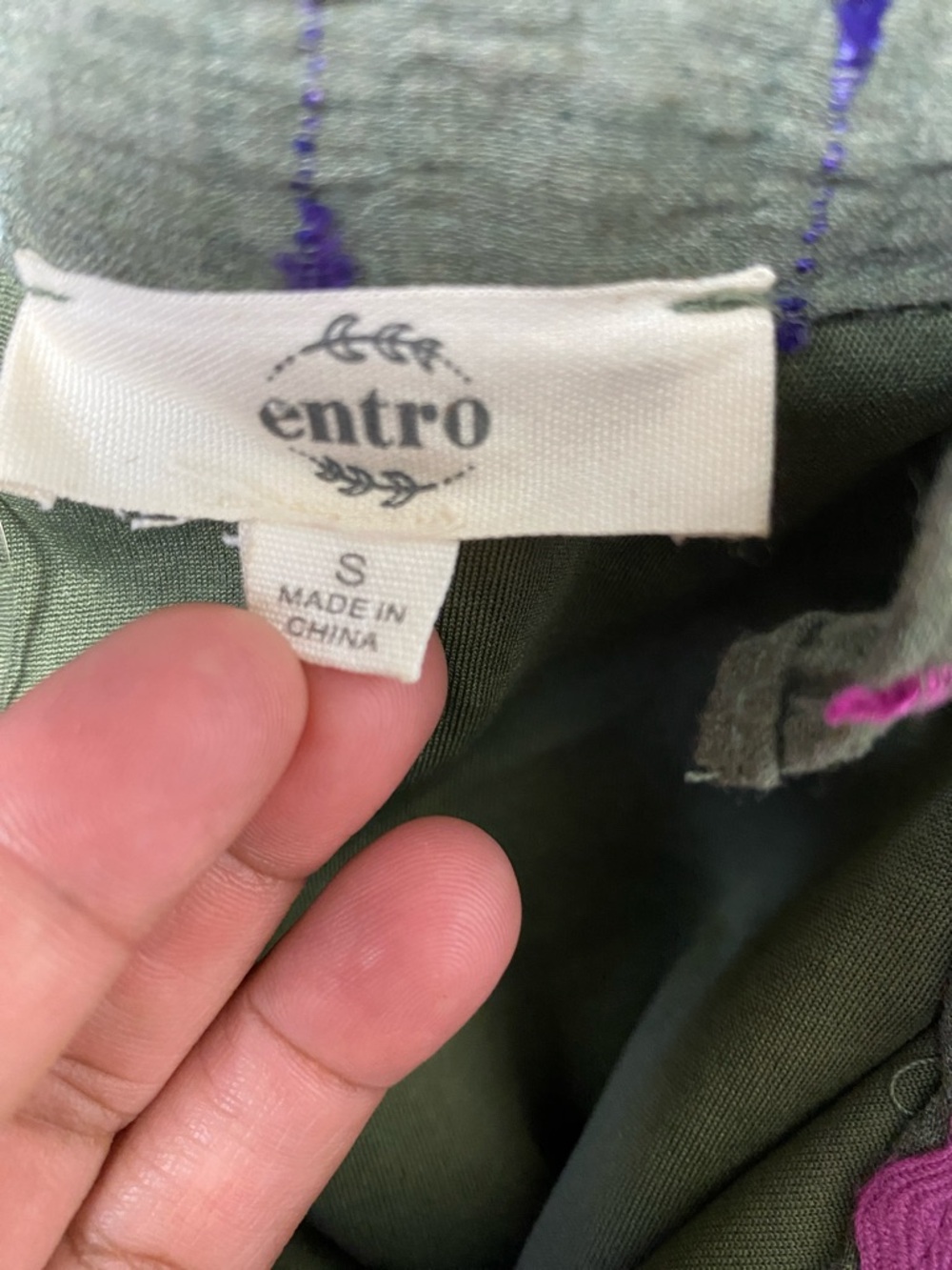 Entro Olive Textured Min Dress With Multi Color Ric Rac Trim Sz S - Picture 13 of 13